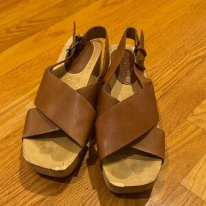 Madewell Tan Leather Cross-Strap Sandals